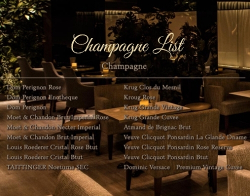 恵比寿ラウンジ、ガストンのシャンパンメニュー表