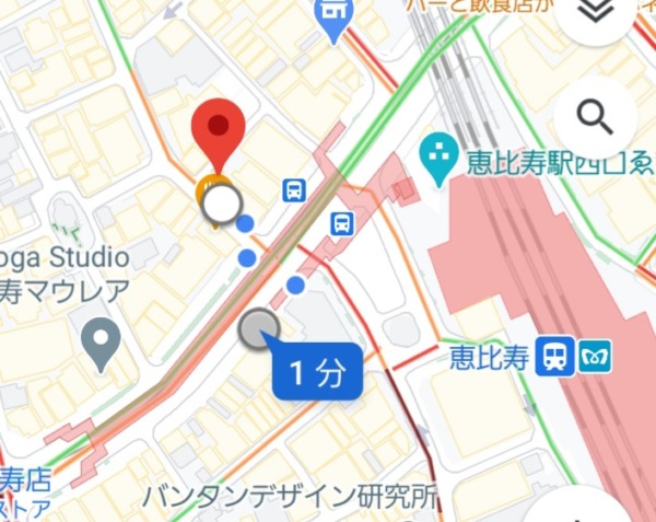 恵比寿駅からキャバクラ『アイリスiris』までの最短経路MAP