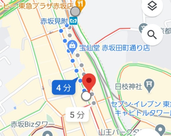 赤坂見附駅からキャバクラ『ゴホウビ』までの最短経路MAP