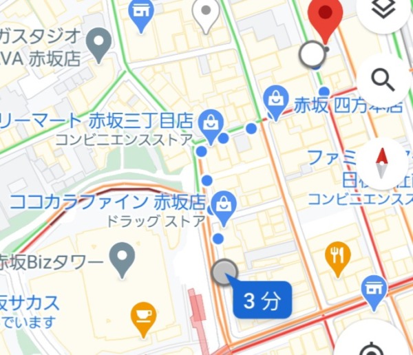 赤坂駅からキャバクラ『ゴホウビ』までの最短経路MAP