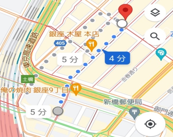 最寄駅（新橋駅）から銀座クラブ「アヤセあやせ」への最短経路