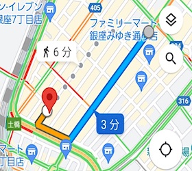 銀座駅から「銀座ダミエ」への最短経路MAP