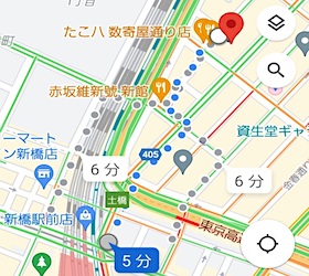 新橋駅銀座口から「銀座エベラ」への最短経路MAP