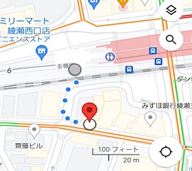 綾瀬駅から「綾瀬アブリス」への最短経路MAP