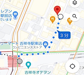 最寄駅から吉祥寺キャバクラ「No.5」への最短ルートMAP