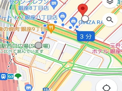 新橋駅銀座口から「リリス」への最短経路MAP